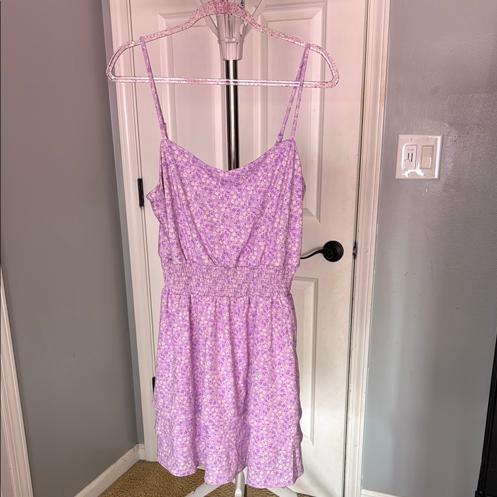 Purple Floral Spaghetti Strap Dress